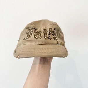 Faith Y2K Bedazzled Military Cadet Style Khaki Hat